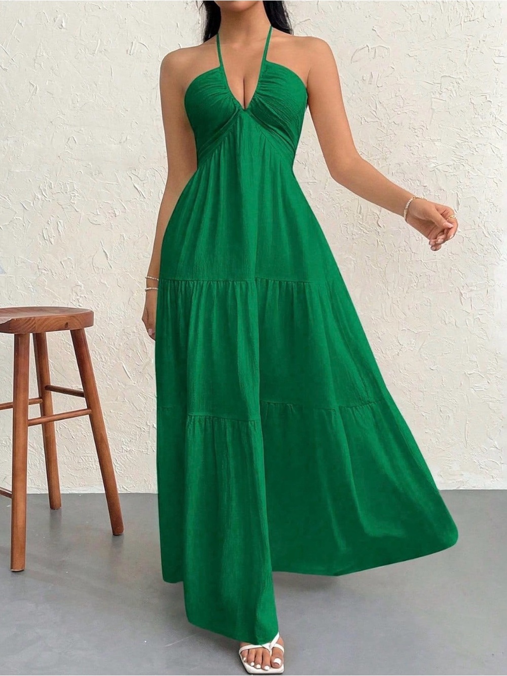 Green Halter Tie-Back Maxi Dress - Women - Picture 2 of 5